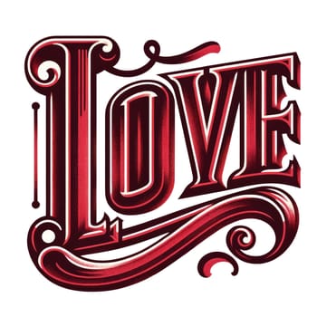 Word LOVE typography lettering design for valentines day greeting card print decoration. Vellichor.