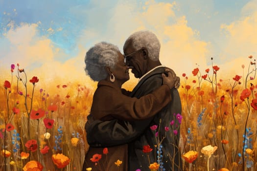 beautiful romance of lovers on valentines day in nature outdoors embracing with affection pragma . african american black people .