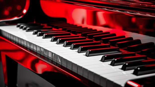  Note piano black and white , glossy color , red background blury , Generate AI