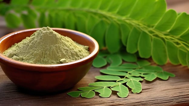  , Moringa oliefera herb leaves, oil and powder Used to treat anemia, rheumatism, cancer, diarrhea, diabetes , Generate AI