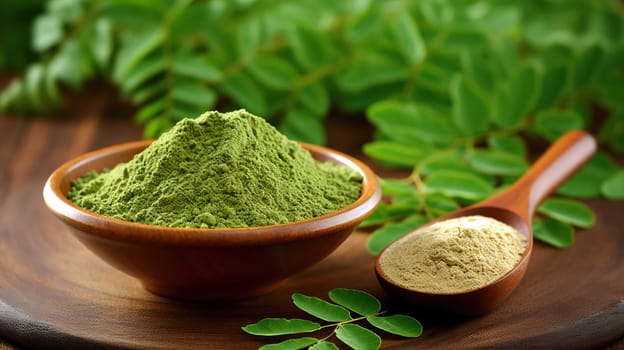  , Moringa oliefera herb leaves, oil and powder Used to treat anemia, rheumatism, cancer, diarrhea, diabetes , Generate AI