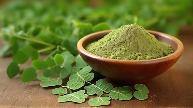  , Moringa oliefera herb leaves, oil and powder Used to treat anemia, rheumatism, cancer, diarrhea, diabetes , Generate AI