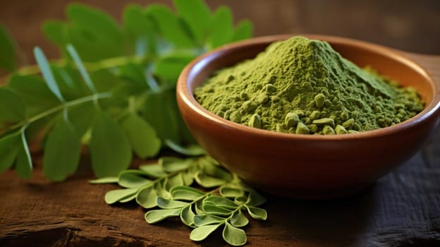  , Moringa oliefera herb leaves, oil and powder Used to treat anemia, rheumatism, cancer, diarrhea, diabetes , Generate AI