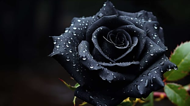 black rose flower, full of meaning, with a few water drops, wallpaper , Generate AI