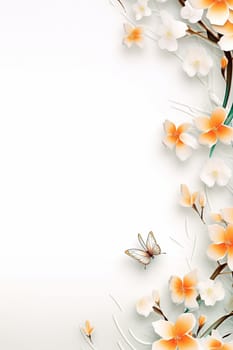 Spring decorations background with beautiful white wild flowers. Copy space for text banner