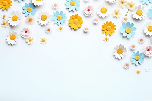 Spring and summer decorations background with beautiful wild flowers. Copy space for text banner