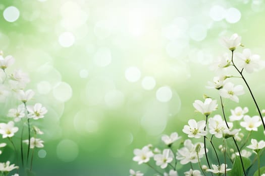 Green spring and summer background with beautiful white flowers.