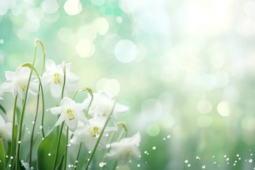 Green spring and summer background with beautiful white flowers.