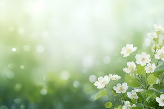 Green spring and summer background with beautiful white flowers.