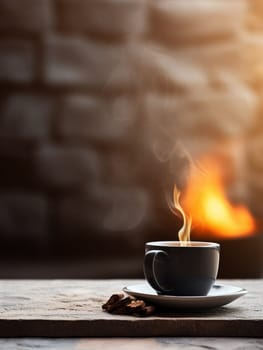 Latte, coffee or cappuccino mug on wooden table in a cafe, beautiful with natural light, vintage tones, food and drink. Copy space for text banner.