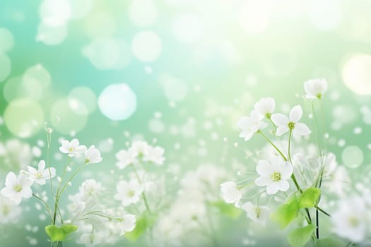 Green spring and summer background with beautiful white flowers.