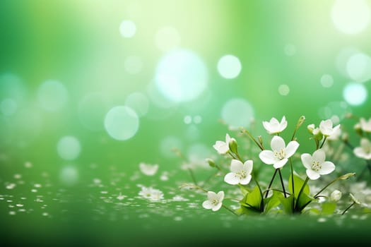 Green spring and summer background with beautiful white flowers.