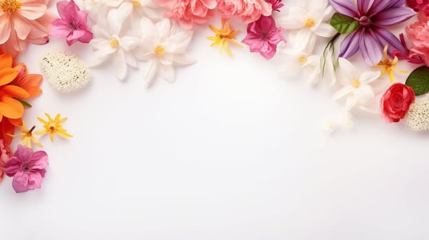 Spring and summer decorations background with beautiful wild flowers. Copy space for text banner