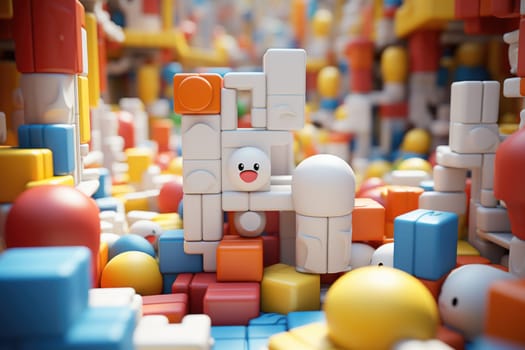 A toy building blocks with a small toy in the middle