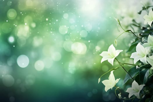 Green spring and summer background with beautiful white flowers.