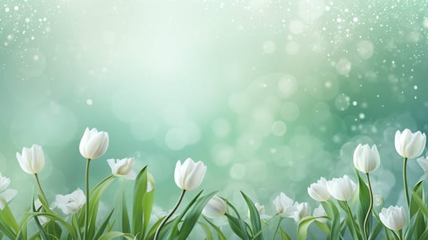 Green spring and summer background with beautiful white flowers.