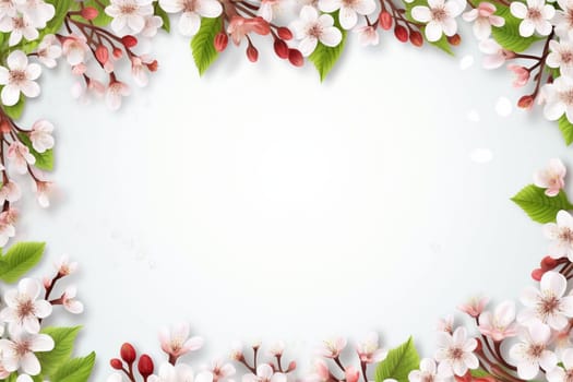 Spring decorations background with beautiful white wild flowers. Copy space for text banner