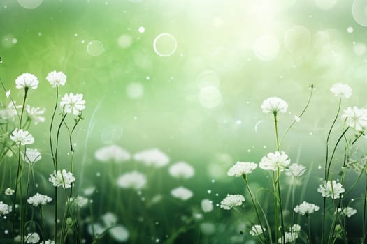 Green spring and summer background with beautiful white flowers.