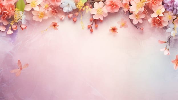 Spring and summer decorations background with beautiful wild flowers. Copy space for text banner