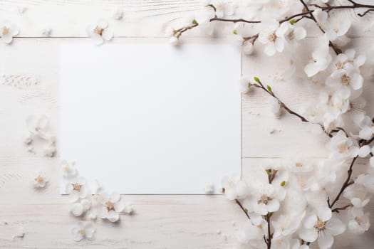 Spring decorations background with beautiful white wild flowers. Copy space for text banner