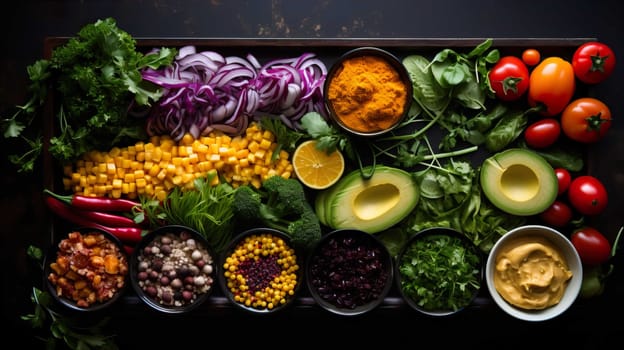 Colorful lunch menu, fresh vegetables and healthy  , Generate AI