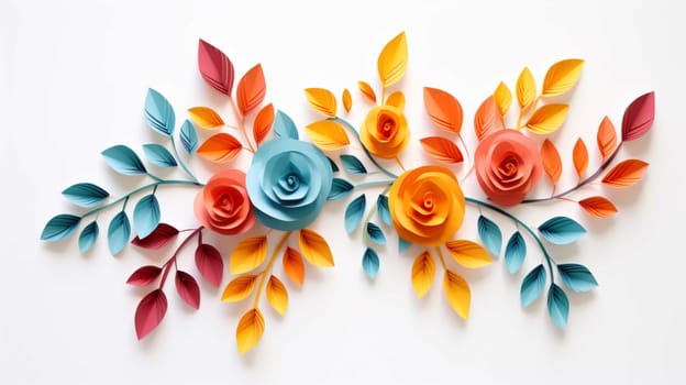 paper leaves, paper flowers, colorful wall decorations, white background , Generate AI