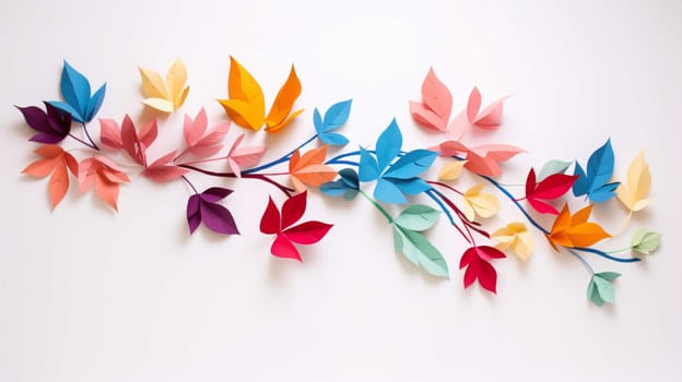 paper leaves, paper flowers, colorful wall decorations, white background , Generate AI