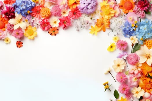 Spring and summer decorations background with beautiful wild flowers. Copy space for text banner