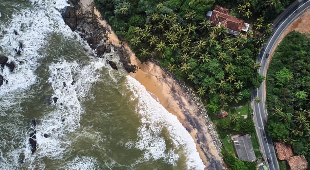 Aerial view of the beach with palm trees. Sri-lanka, Matara. High quality photo