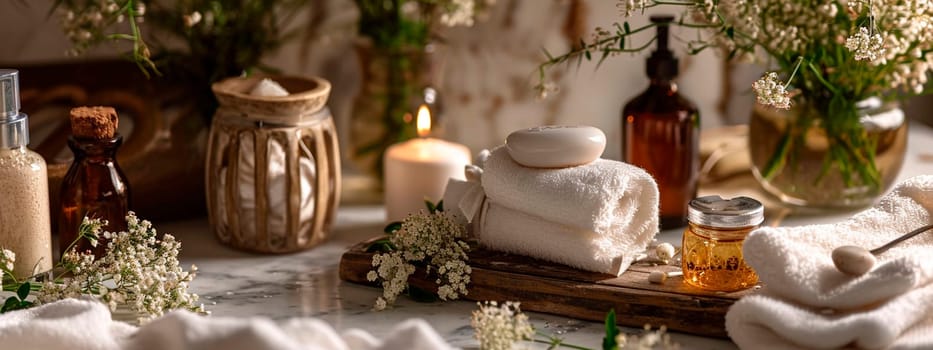 Spa products in the bathroom. Selective focus. Nature.