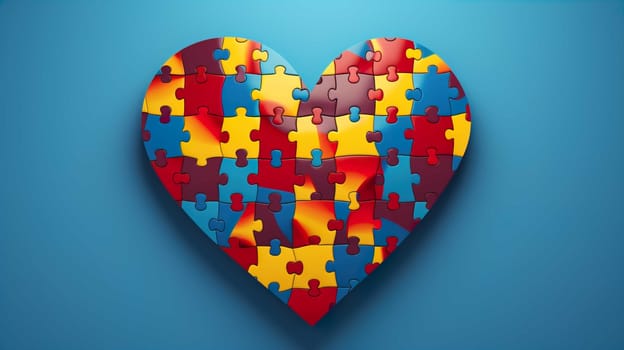 illustration of a colorful puzzle arrangement forming a heart, commemorating world autism day , Generate AI