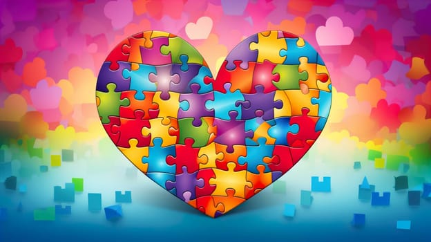 illustration of a colorful puzzle arrangement forming a heart, commemorating world autism day , Generate AI