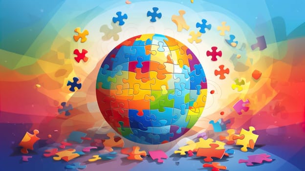 illustration of a colorful puzzle arrangement forming a heart, commemorating world autism day , Generate AI