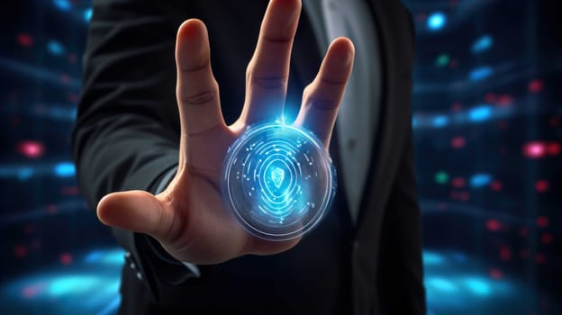 Fingerprint scan provides security access ,Businessman pointing security access , Generate AI