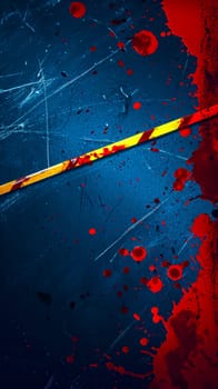 textured background with splashes of vibrant red and a yellow caution tape across, suggestive of a crime scene theme or a dramatic, suspenseful concept, vertical banner with copy space