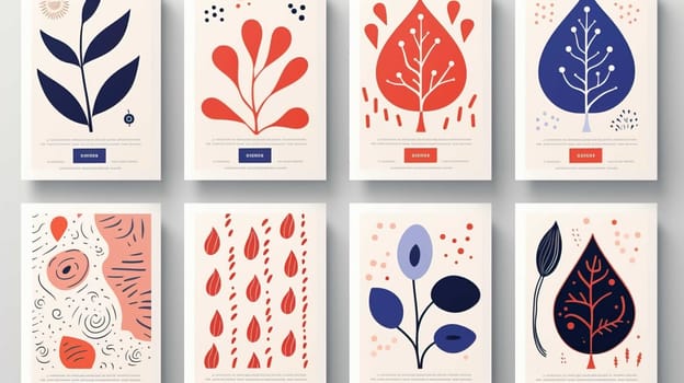 Hand drawn abstract shapes and plant motif layouts for banners, flyers, brochures, Generate AI