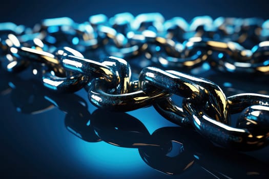 Metallic Chains of Strength and Security: Close-Up of Robust Steel Links on Rusty and Weathered Background