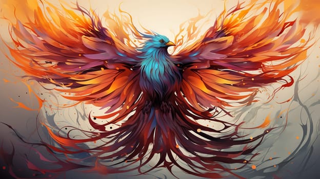 Large phoenix bird, long and fiery tail, colorful rainbow Generate AI  