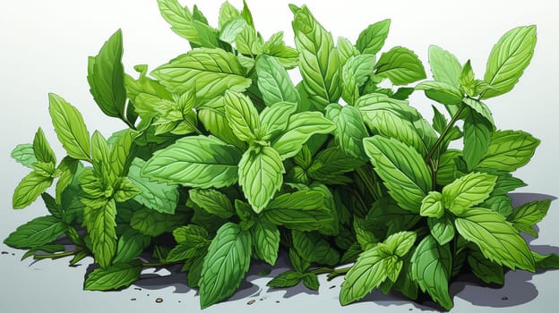 Green leaves of mint ,white background pallet colour  Generate AI
