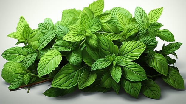 Green leaves of mint ,white background pallet colour  Generate AI