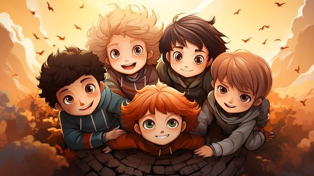 Photo of a group of small children's , top view Generate AI