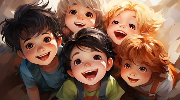 Photo of a group of small children's , top view Generate AI