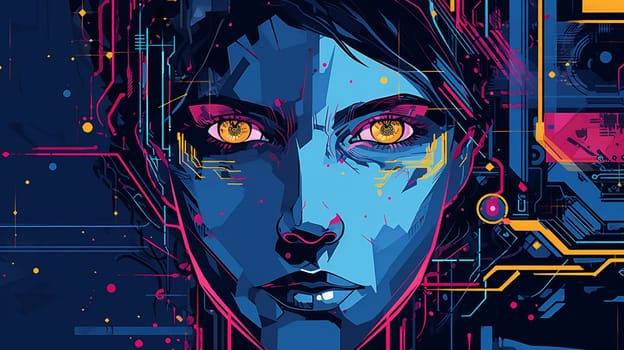 Robotic modern face Background  design graphic  Abstract cyberpunk landing page Generate AI