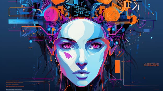 Robotic modern face Background  design graphic  Abstract cyberpunk landing page Generate AI