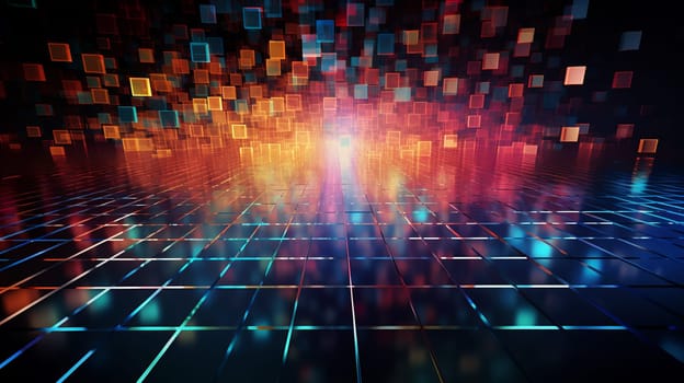 Technology abstract ,Abstract colorful grid surrounded by glowing particles  background Generate AI