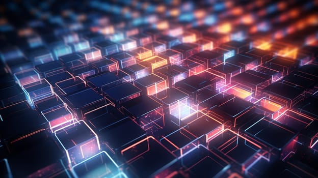 Technology abstract ,Abstract colorful grid surrounded by glowing particles  background Generate AI