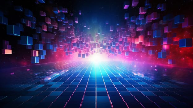 Technology abstract ,Abstract colorful grid surrounded by glowing particles  background Generate AI