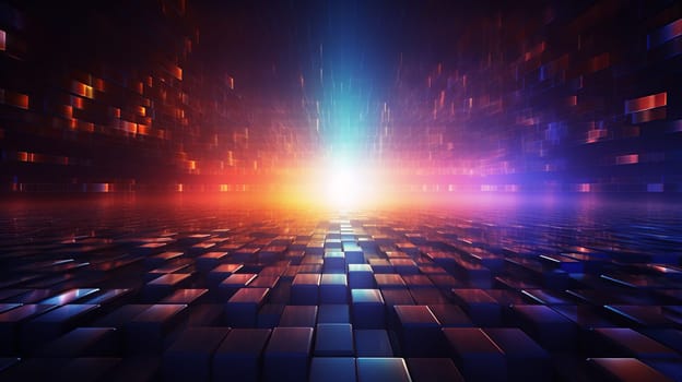 Technology abstract ,Abstract colorful grid surrounded by glowing particles  background Generate AI