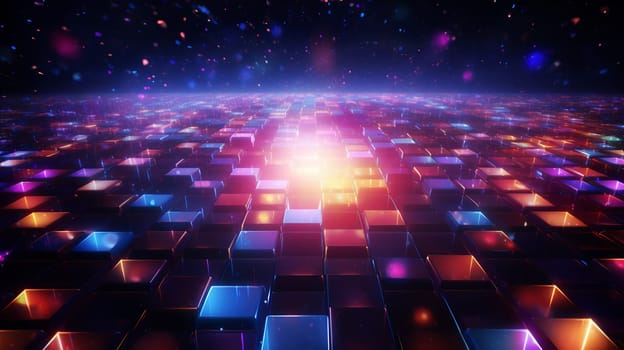 Technology abstract ,Abstract colorful grid surrounded by glowing particles  background Generate AI