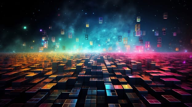 Technology abstract ,Abstract colorful grid surrounded by glowing particles  background Generate AI